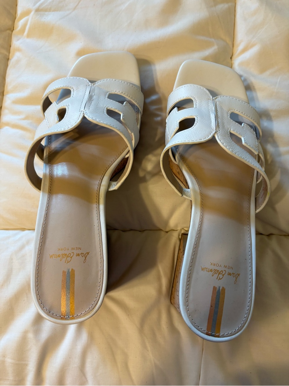 Sam Edelman White Leather Cutout Slide Mules with Square Toe